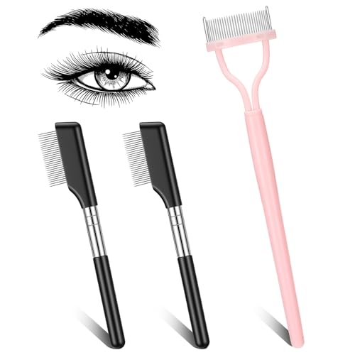 Eyelash Separator Tool 3 Pcs Metal Eyelash Comb Lash Brush Separator Mascara Applicator Metal Teeth Eyelashes Grooming Tool