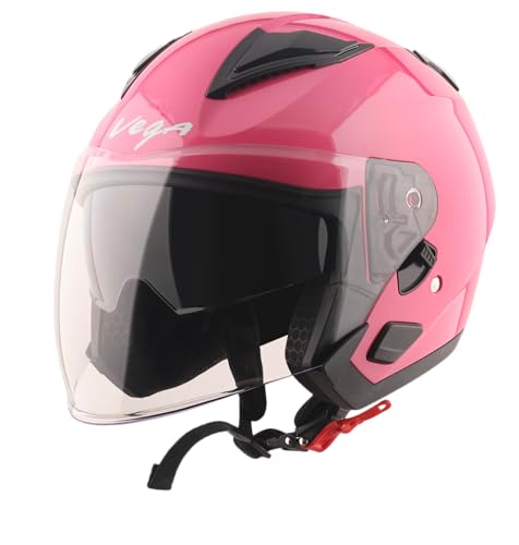 Image of Vega VO 03 Swift Dual Visor Open Face Motorcycle Helmet with Lightweight Shock-Absorbing Shell, Comfortable Interior, Ventilated Fit, Trendy Pink Styling Pink L