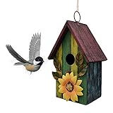 Wooden Bird Houses for Outside Hanging Garden Patio Decorative Bird Houses Outdoor Hand Painted Birdhouse for Small Bird Finch Cardinal (Yellow Green)