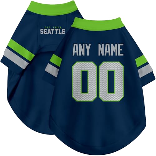 Image of Seattle Dog Clothes Jersey Style Personalized Pet T Shirt with Custom Name Number for Small Medium Large Dogs
