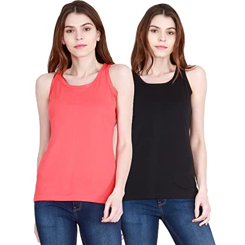 Image of FLEXIMAA Women's Cotton Plain Round Neck Sleeveless T-Shirt
