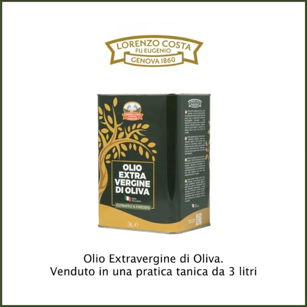 LORENZO COSTA FU EUGENIO Olio Extravergine di oliva 100% italiano | Latta 3L | Olio di oliva extravergine italiano filtrato | Estratto a freddo