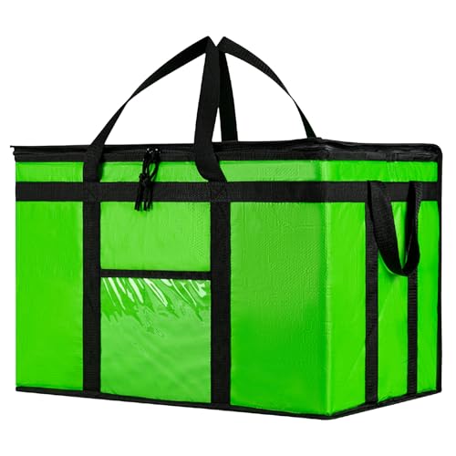 Image of Insulated Bags for Food Delivery (3XL PRO) Grocery Shopping Cooler Bag, Pizza Delivery, Hot & Cold Catering Tote, Reusable, Foldable & Heavy Duty (Green)