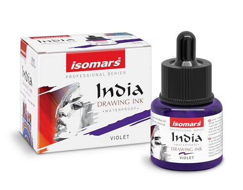 Image of Isomars Waterproof Drawing Ink with Dropper - 35ml | India Ink for Calligraphy, Art, Technical Drawing | Fade-Resistant & Quick-Drying (Violet)