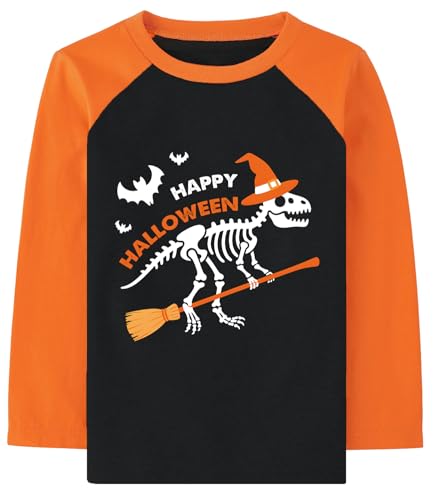 Shirts Boys Girls Halloween Raglan Long Sleeve Kids Pumpkin Skeleton Glow in The Dark Tops 4-11 Years