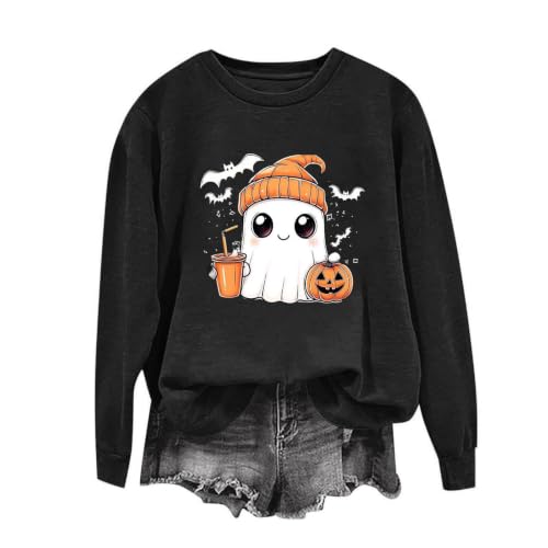 Halloween Sweatshirts for Women Cute Ghost Pullover Spooky Season Sweatshirt Crewneck Fall Casual Long Sleeve Tops - image 4