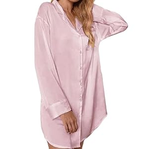 Lente zomer roze pak kraag shirt jurk lange mouw nachthemd ijs zijde v nek thuis pyjama chenghuax (Color : Pink, Size : M)