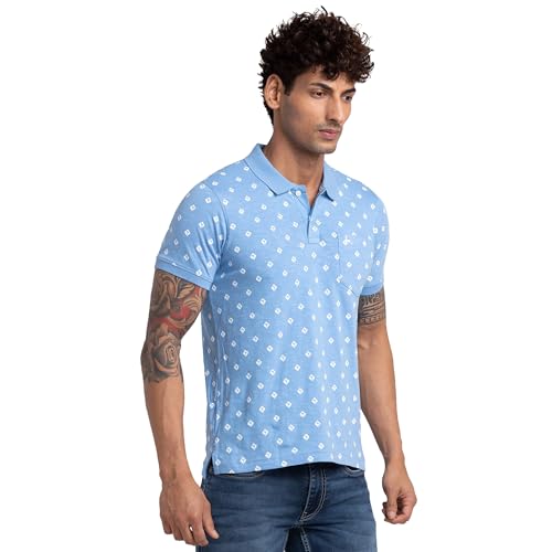 Image of Parx Men's Print Pattern Regular Fit Pure Cotton Half Sleeve Polo Neck Casual T-Shirt