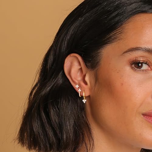 Image of Freekiss 3 Pairs Gold Hoop Earrings Set: Dainty Stud Earrings Trendy Small 14K Gold Plated Hypoallergenic Dangle Cartilage Huggie Hoop Earrings for Women Gold Jewelry for Women Gifts