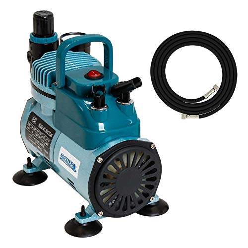 Master Airbrush Model TC-40 - Cool Runner Professional High Performance Single-Piston Airbrush Air Compressor with 2 Holders, Regulator, Gauge, Water Trap Filter & Air Hose
