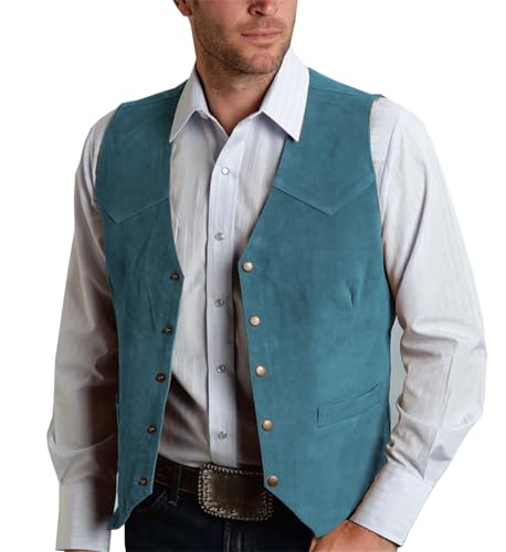 Mnjyihy Men Vintage Western Cowboy Suit Vest Solid Suede Leather V Neck Business Slim Banquet Wedding Waistcoat4