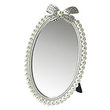 Kleiner Tisch-Schminkspiegel, Vintage-Harz-Tischspiegel mit Ständer, Antik-Oval-Perlen-Schminkspiegel, Retro-Kosmetik-Dekorationsspiegel für Tischdekoration