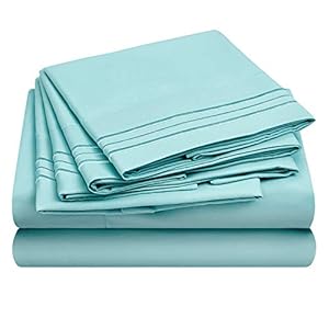 HOMEIDEAS 6-teiliges 3-reihiges geprägtes Bettlaken-Set, extra weich, gebürstete Mikrofaser, 1800 Bettlaken, tiefe Taschen, knitterfrei und verblasst nicht (Kingsize, Spa Blue)