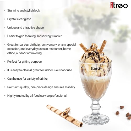 Image of Treo by Milton Regalia Goblet 300 ml I Tall Dessert Bowls with Wide Mouth for Easy scooping Ideal for Serving Sundaes ice Cream or Layered Desserts I for cafes, Parties, or Treats at Home I Set of 6