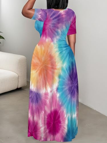 Image of PinkPatty Plus Size Dress for Women Casual Crew Neck Short Sleeve Maxi Dress Oversized Summer Beach Dresses with Pockets