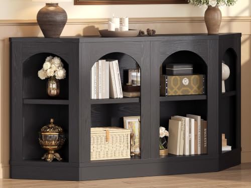Image of 63 inch Long Console Table, Black Entryway Table with Shelves, Farmhouse Arched Console Table, Sofa Table for Living Room, Entryway, Black