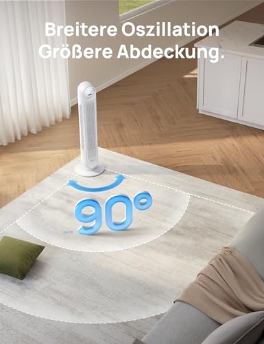 Dreo Smart 20dB Leiser Turmventilator, 10 m Wurfweite 4 Geschwindigstufen 4 Modi 8 Std. Timer 90° oszillierende Ventilator mit Kühlung WLAN & Fernbedienung für Schlafzimmer, Nomad OneS, Weiß 6
