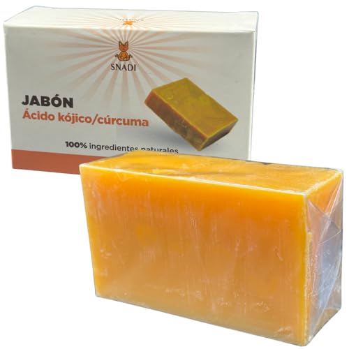 Snadi - Jabón de Ácido Kójico y Cúrcuma | 200 gr | 100% Natural | Iluminador y Antimanchas | Aclara la Piel | Unifica el Tono | Reduce Manchas Oscuras, Melasma y Cicatrices | Artesanal