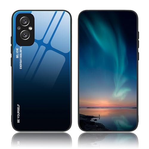 BORYA Funda para OPPO A96 5G/OPPO Reno7 Lite/OPPO Reno8 Lite, Ultradelgado Antigolpes Suave Silicona TPU Bumper Carcasa, Vidrio Templado Estuche, Elegante Gradiente Caso, Azul Gradiente