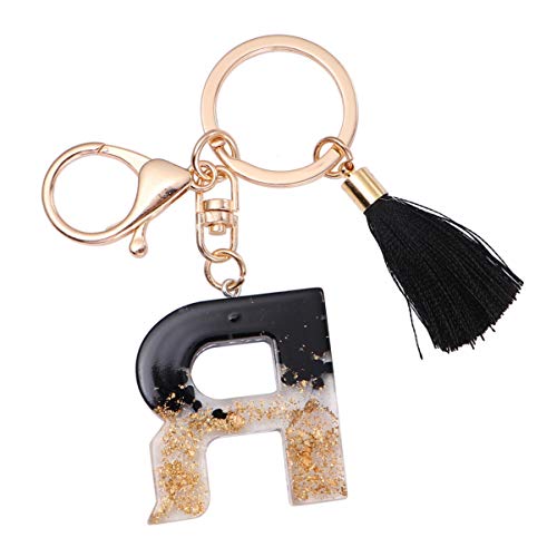 TOYANDONA Inicial Llavero Letra Alfabeto Llavero Encanto Borla Llavero Inicial Monedero Encantos para Bolsos Alfabeto Inicial Letra Colgante (Negro R) Cover