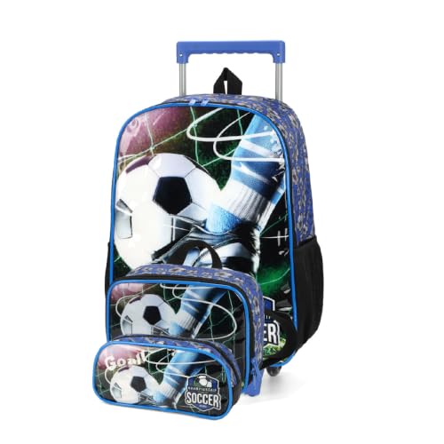Mochila Rodinhas Escolar + Lancheira + Estojo Futebol Menino