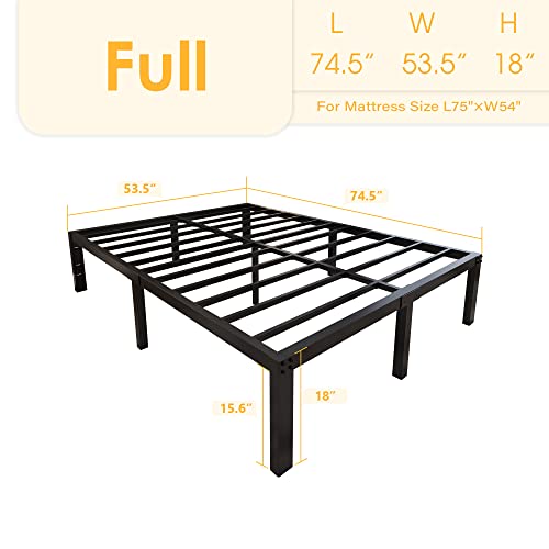 Yookare 18 Inch Tall And Strong Platform Metal Bed Frame/Easy Assembly Mattress Foundation/ 4000Lbs Heavy Duty Frame With Steel Slat Support/No Noise/No Box Spring Needed, Full #TOP1