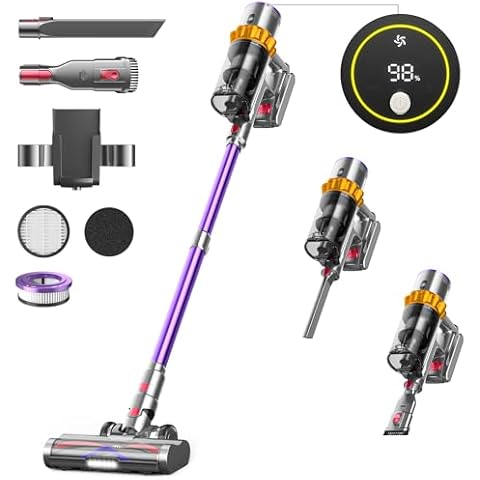 Cordless Vacuum Cleaner, 550W/45Kpa Vacuum Cleaners for Home with LED Screen, Up to 60 Mins Runtime, Noise Reduction Tech, 1.6L Dust Cup, Anti-Tangle Stick Vacuum for Pet Hair Carpet and Hardfloor Cover