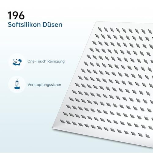 HAUSPROFI Antikalk-Duschkopf, Regenduschkopf, wassersparend, mit Düse aus Edelstahl, 30 cm, poliertes Chrom-Finish (Spiegel), quadratisch