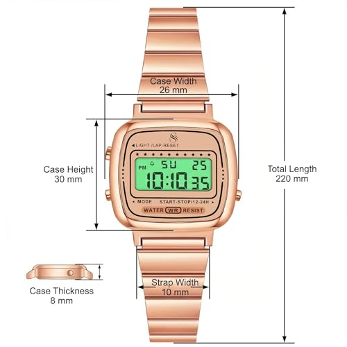 Image of Shocknshop Digital Square Small Dial LED Ladies Stainless Steel Strap Watch for Women and Girls -WCH385