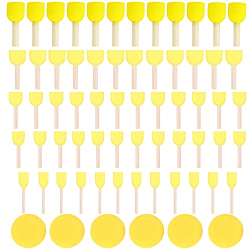 Total Of 66Pcs, 60Pcs Foam Brush And 6 Pcs Round Sponge, Watercolor Synthetic Painting Tools Artist Sponge Brush Set For Kids Arts Face Painting, Painting, Crafts #TOP24