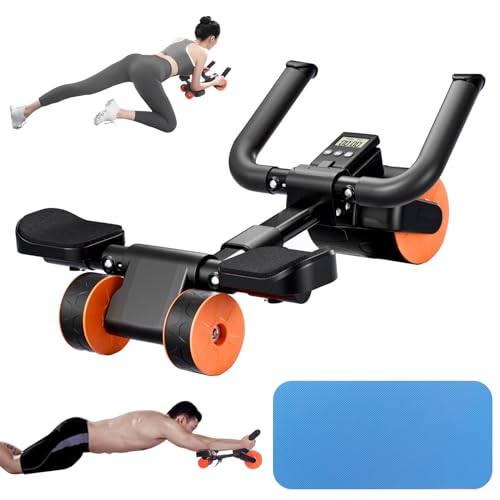 Roue Abdominale à Rebond Automatique Avec Tapis de Fitness【Conception à Trois Roues】Abdos Musculation Appareil Sport Maison, Roulette Abdominaux, gym Accessoires pour Hommes et Femmes