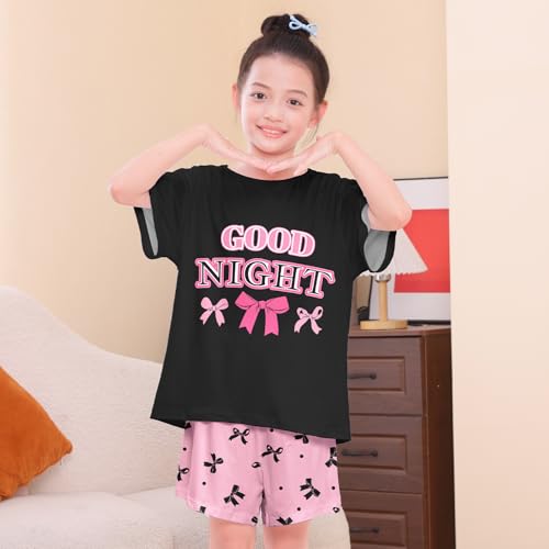 Girls Pajamas for Kids Summer Pjs for Girl Pajama Sets 2Pcs Short Sleeve Top Sleepwear for Teen 8-152