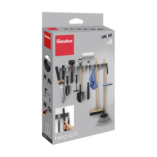 Metaltex Hang-up 6 Klemmleiste Besenhalterung, Gerätehalter mit 3 Haken, 3er Set