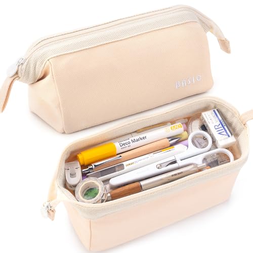 Image of MAMUNU Large Pencil Case Wide Opening - Big Capacity Pencil Pouch for Girls Boys - Portable Stationery Pen Bag for School Office College Teens Students Adults, Beige