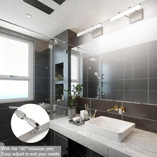 Image of Aipsun Brushed Nickel Vanity Light 16 inch Modern Wall Sconces Adjustable LED Bathroom Light Fixtures Over Mirror Rotatable Vanity Lighting 5500K