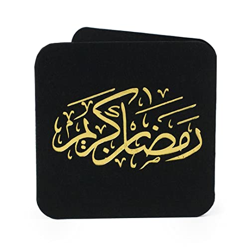 كارت معايدة فارغ - رمضان كريم بالعربي | مربع بحافة دائرية 6.5×6.5 سم | نقشة بفويل ذهبي فاخر على لون أسودمن واي ام سكيتش