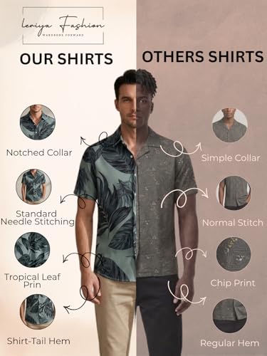 Image of Leriya Fashion Men's Tropical Hawaiian Button Down Shirt | Regular Fit Soft Rayon Short Sleeve Casual Beach Shirt with Floral Print|Summer Holiday Resort Outfit