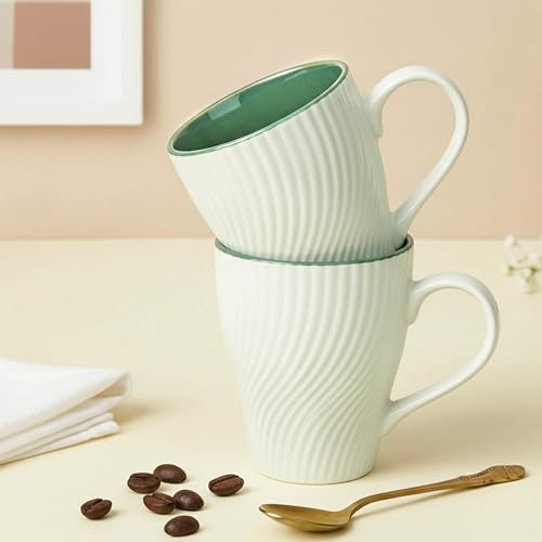 Image of The Earth Store White Fusion Wave Coffee Mug - 300ML Ceramic Coffee Mugs Set of 6 | Microwave & Dishwasher Safe Mugs for Gift | Home | Office | Restaurant | Daily Use Tea Mug