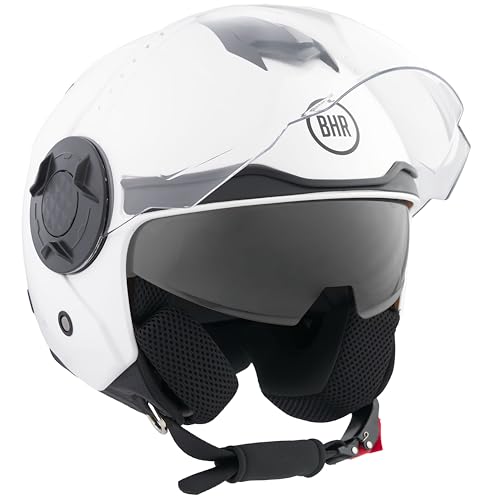 BHR Casco Jet Doppia Visiera 830 FLASH, Casco Scooter Omologato ECE 22.06, Casco Moto Jet Leggero & Confortevole con Visiera Interna Parasole, Bianco, XL