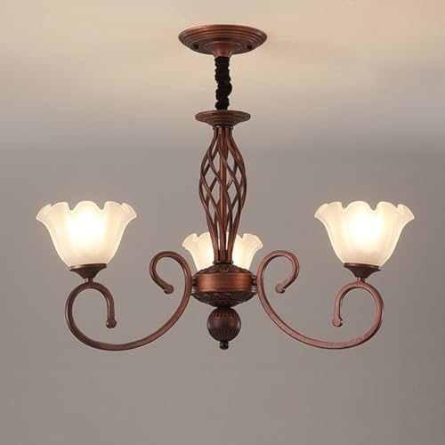 Lustre en verre fer rétro E27 MOCHAMIK médiéval français 6 têtes