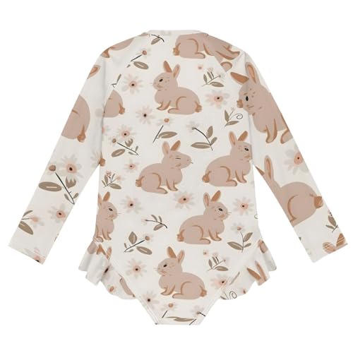 Girls One Piece Swimsuits Long Sleeve Swimsuit Zipper Bathing Suits Rabbits Forest Animal Bunny2
