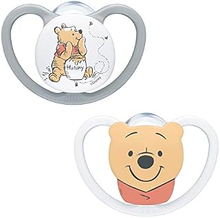NUK Space Baby Dummy | 0-6 Months | Soothers with Extra Ventilation| BPA-Free Silicone | Disney Winnie the Pooh | 2 Count