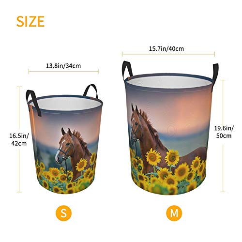 Kiuloam Horse Sunflowers 19.6 Inches Large Storage Basket With Handles Collapsible Portable Laundry Fabric Hampers Tote Bag For Toys Clothing Organization #TOP3