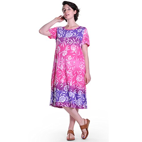 Image of LA CERA Women's 100% Cotton Floral A-Line Sun Dress with Side Pockets Midi | Scoop Neck | Short Sleeves | Side Pockets | Floral Print