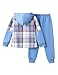 Fdqin 2Pcs Kids Boys Flannel Plaid Shirt Tops Pants Set Hoodie Sweatsuit for Fall Winter Spring Outfits Blue 9-10Year