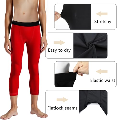 Blcculi 2 Pack 3/4 Youth Sports Leggings,Boys Compression Leggings,Quick Dry Base Layer Athletic Tights for Running,Football2