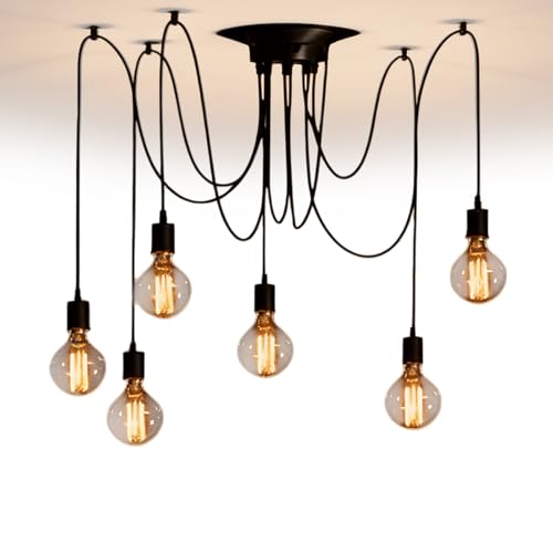 GOMETY 6 Têtes Lustre Araignee Ajustable Vintage, Plafonnier Réglable DIY E27, Lustre Araignee Suspension Lampe, Suspendue Industrielle pour Chambre Salon Cuisine Bar,...