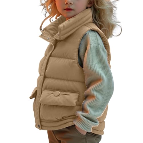 Girls Puffer Vest Padded Stand-Up Collar Vest Pockets Lightweight Quilted Outerwear Warm Sleeveless Vests 6-15Y2
