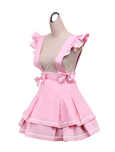 Antaina Pink Suspenders Cotton Layered Bow Pleated Lolita Skirt Short Dress2