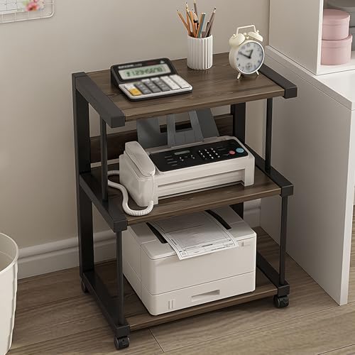 Leaceuv Mueble HiFi para Tocadiscos,Soporte de Multimedia con 3 Estante, Ruedas,Mesa Auxiliar para Impresora,Fabricado en Madera y Metal,para Discos,Hi Fi,Proyector,Router WiFi(Nero)